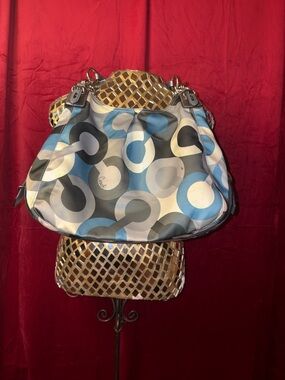 Vintage Coach Blue and Gray Big C Shoulder Bag